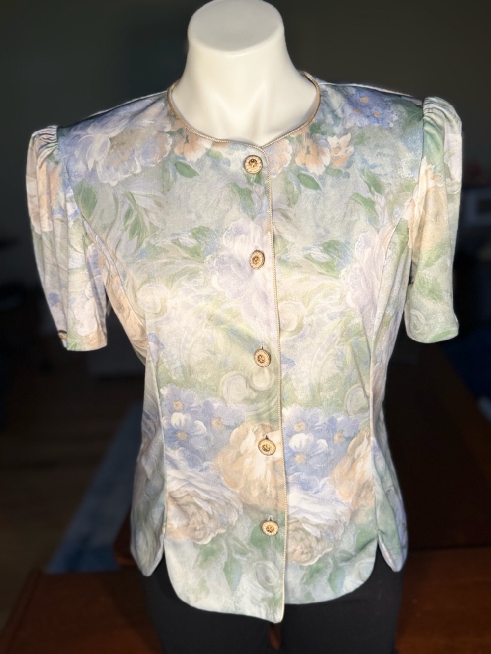 Haband Vintage Cottagecore Floral Button‎ Front Blouse 10P Romantic
